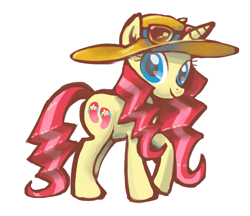 Size: 969x839 | Tagged: safe, artist:needsmoarg4, species:pony, species:unicorn, g4, clothing, female, flippity flop, hat, mare, simple background, smiling, solo, sunglasses, white background