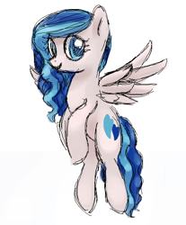 Size: 492x595 | Tagged: safe, artist:needsmoarg4, character:flitterheart, species:pegasus, species:pony, g4, female, flying, mare, redesign, simple background, smiling, solo, white background