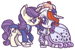 Size: 1107x749 | Tagged: safe, artist:needsmoarg4, character:glory, character:moondancer (g1), species:pony, species:unicorn, ship:glorydancer, g1, clothing, dress, female, g1 to g4, generation leap, lesbian, mare, shipping, simple background, smiling, tuxedo, wedding, white background
