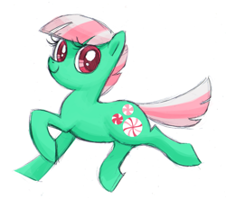 Size: 1280x1131 | Tagged: safe, artist:needsmoarg4, character:minty, species:earth pony, species:pony, g3, female, g3 to g4, generation leap, mare, running, simple background, smiling, solo, white background