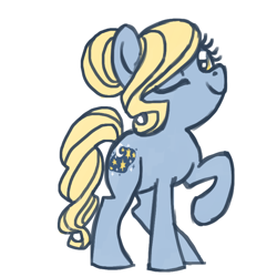 Size: 800x800 | Tagged: safe, artist:needsmoarg4, species:earth pony, species:pony, g3, female, g3 to g4, generation leap, mare, moondancer (g3), one eye closed, raised hoof, simple background, smiling, solo, white background