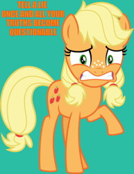 Size: 500x646 | Tagged: safe, artist:osipush, character:applejack, species:pony, episode:where the apple lies, g4, my little pony: friendship is magic, quote, scared, teenage applejack, teenager, younger