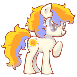 Size: 800x800 | Tagged: safe, artist:needsmoarg4, character:sunny daze (g3), species:earth pony, species:pony, g3, female, g3 to g4, generation leap, mare, raised hoof, simple background, smiling, solo, white background