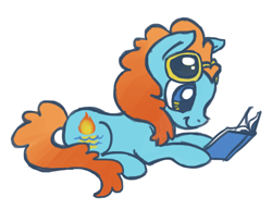 Size: 864x664 | Tagged: safe, artist:needsmoarg4, species:earth pony, species:pony, g3, book, female, g3 to g4, generation leap, mare, prone, reading, simple background, smiling, solo, sunglasses, waterfire, white background