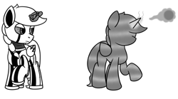 Size: 900x500 | Tagged: safe, artist:spritepony, oc, oc only, oc:sprite, species:alicorn, species:pony, adept, alicorn oc, crossover, glowing horn, grayscale, magic, monochrome, partially colored, protoss, psionic shade, psionics, raised hoof, robot, robot pony, simple background, solo, starcraft 2, telekinesis, white background