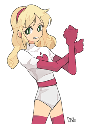 Size: 540x698 | Tagged: safe, artist:dusty-munji, character:applejack, species:human, my little pony:equestria girls, clothing, costume, crossover, elastigirl, female, freckles, simple background, solo, superhero, the incredibles, white background