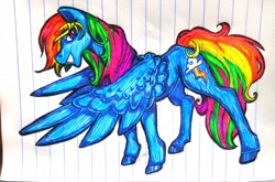 Size: 3024x2000 | Tagged: safe, artist:smirk, character:rainbow dash, species:pegasus, species:pony, female, gel pen, lined paper, mare, pen, simple background, solo, spread wings, traditional art, wings