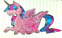 Size: 3024x1858 | Tagged: safe, artist:smirk, character:twilight sparkle, character:twilight sparkle (alicorn), species:alicorn, species:pony, alternate design, female, gel pen, lined paper, mare, pen, simple background, sitting, solo, traditional art