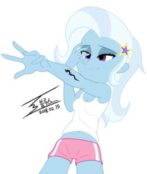 Size: 743x877 | Tagged: safe, artist:bluse, character:trixie, my little pony:equestria girls, background removed, belly button, clothing, korean, midriff, shorts, show accurate, simple background, tank top, tattoo, white background