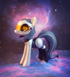 Size: 775x850 | Tagged: safe, artist:krowzivitch, species:pony, clothing, commission, craft, crossover, edi, figurine, mass effect, ponified, robot, robot pony, sculpture, solo, starry backdrop, uniform, visor