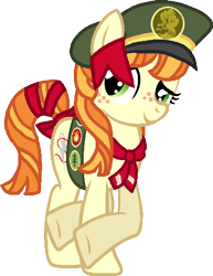 Size: 428x553 | Tagged: safe, artist:firepony-bases, artist:starryoak, base used, character:tag-a-long, character:thin mint, species:earth pony, species:pony, clothing, cutie mark, female, filly guides, filly scouts, freckles, mare, older, older ginger snap, older tag-a-long, shy, simple background, smiling, solo, tag-a-long, thin mint, transparent background, vector