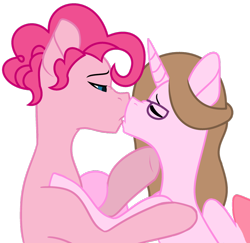Size: 1024x996 | Tagged: safe, artist:cindydreamlight, character:pinkie pie, oc, oc:cindy, species:alicorn, species:pony, bubble berry, canon x oc, female, glasses, kissing, male, mare, rule 63, simple background, stallion, straight, transparent background