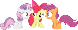 Size: 11353x4443 | Tagged: safe, artist:discorded, character:apple bloom, character:scootaloo, character:sweetie belle, species:pegasus, species:pony, episode:one bad apple, g4, my little pony: friendship is magic, absurd resolution, cutie mark crusaders, eye contact, simple background, transparent background, vector