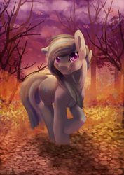 Size: 1414x2000 | Tagged: safe, artist:discorded, artist:jessi_lionheart, character:marble pie, species:earth pony, species:pony, collaboration, female, forest, mare, smiling, solo