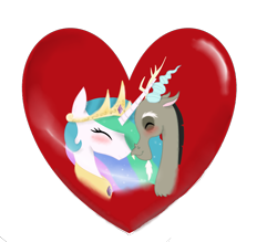 Size: 3275x2871 | Tagged: safe, artist:mr100dragon100, character:discord, character:princess celestia, ship:dislestia, bust, female, heart, male, shipping, simple background, straight, transparent background