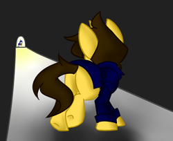 Size: 2700x2200 | Tagged: safe, artist:spheedc, oc, oc:dream chaser, oc:light chaser, species:earth pony, species:pony, species:unicorn, clothing, digital art, facing away, facing each other, female, jacket, male, mare, stallion, tunnel