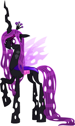 Size: 988x1661 | Tagged: safe, artist:starryoak, oc, oc only, oc:queen phantasma, species:changeling, fanfic:the irony of applejack, spoiler:fanfic, changeling queen, changeling queen oc, description is relevant, fangs, female, purple changeling, simple background, solo, transparent background
