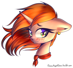 Size: 1942x1806 | Tagged: safe, artist:chaosangeldesu, oc, oc only, oc:debra rose, species:pony, species:unicorn, blushing, bust, ear piercing, earring, female, jewelry, mare, piercing, portrait, simple background, solo, transparent background, windswept mane, ych result