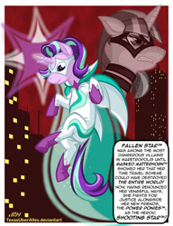 Size: 720x937 | Tagged: safe, artist:texasuberalles, character:starlight glimmer, species:pony, species:unicorn, cape, clothing, costume, dock, female, flying, glowing horn, levitation, magic, mare, mask, power ponies oc, solo, superhero, telekinesis