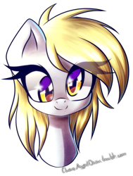 Size: 694x917 | Tagged: safe, artist:chaosangeldesu, character:derpy hooves, species:pony, bust, cute, derpabetes, female, looking at you, mare, portrait, simple background, smiling, solo, transparent background