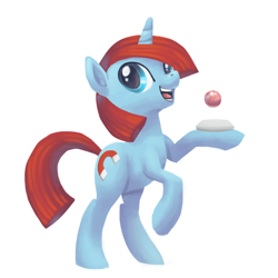 Size: 800x800 | Tagged: safe, artist:needsmoarg4, character:magnet bolt, species:pony, species:unicorn, :d, magnet, red mane, simple background, smiling, solo, standing, white background