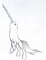 Size: 2514x3240 | Tagged: safe, artist:smirk, species:pony, species:unicorn, hybrid, majestic as fuck, narwhal, not salmon, rearing, simple background, sketch, underhoof, wat, weird, white background