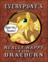 Size: 720x937 | Tagged: safe, artist:texasuberalles, character:braeburn, species:earth pony, species:pony, braebetes, clothing, cowboy hat, cute, dialogue, hat, leather, looking at you, male, open mouth, raised hoof, smiling, solo, speech bubble, stallion, underhoof, y'all