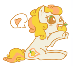 Size: 843x760 | Tagged: safe, artist:needsmoarg4, species:earth pony, species:pony, g3, apple, eating, female, food, g3 to g4, generation leap, golden delicious (g3), mare, simple background, sitting, solo, white background