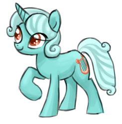 Size: 842x860 | Tagged: safe, artist:needsmoarg4, character:lyra heartstrings, species:pony, species:unicorn, alternate hairstyle, cute, female, looking up, lyrabetes, mare, raised hoof, short hair, simple background, smiling, solo, white background