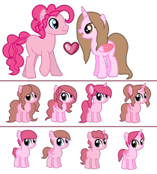 Size: 910x1008 | Tagged: safe, artist:cindydreamlight, character:pinkie pie, oc, oc:cindy, parent:pinkie pie, parents:canon x oc, species:alicorn, species:earth pony, species:pegasus, species:pony, species:unicorn, alicorn oc, bubble berry, colt, female, filly, male, offspring, rule 63, simple background, transparent background