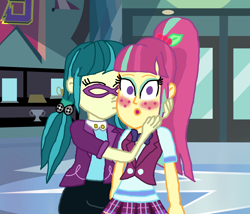 Size: 2400x2057 | Tagged: safe, artist:bigpurplemuppet99, artist:lyricgemva, character:juniper montage, character:sour sweet, my little pony:equestria girls, crack shipping, female, junipersweet, kissing, lesbian, shipping