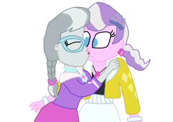 Size: 2200x1559 | Tagged: safe, artist:bigpurplemuppet99, character:diamond tiara, character:silver spoon, ship:silvertiara, my little pony:equestria girls, female, kissing, lesbian, shipping, simple background, transparent background