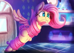 Size: 2801x2000 | Tagged: safe, artist:discorded, character:fluttershy, species:pegasus, species:pony, episode:fake it 'til you make it, :[, female, hair, mare, oh no, scene interpretation, solo, tangled up, wings