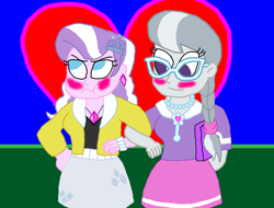 Size: 2200x1676 | Tagged: safe, artist:bigpurplemuppet99, character:diamond tiara, character:silver spoon, ship:silvertiara, my little pony:equestria girls, blushing, clothing, female, glasses, heart, lesbian, looking away, shipping