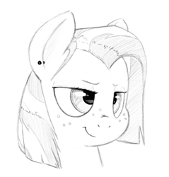 Size: 996x1043 | Tagged: safe, artist:trickydick, character:babs seed, species:earth pony, species:pony, bust, female, filly, freckles, monochrome, solo