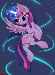 Size: 1368x1881 | Tagged: safe, artist:orang111, character:twilight sparkle, character:twilight sparkle (alicorn), species:alicorn, species:pony, chest fluff, ear fluff, female, fluffy, flying, magic, magic circle, runes, solo