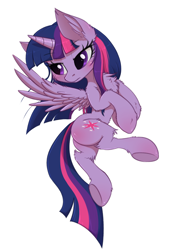 Size: 1368x1881 | Tagged: safe, artist:orang111, character:twilight sparkle, character:twilight sparkle (alicorn), species:alicorn, species:pony, chest fluff, ear fluff, female, flying, simple background, solo, white background