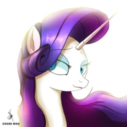 Size: 720x720 | Tagged: safe, artist:zidanemina, character:rarity, species:pony, species:unicorn, female, mare, quickie, sharp horn, simple background, solo, wavy mouth, white background