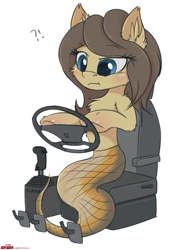 Size: 1155x1650 | Tagged: safe, artist:orang111, oc, oc only, species:lamia, car seat, driving, inside view, monster mare, original species, pedal, scania, seat, snake pony, solo, steering wheel