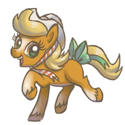 Size: 800x800 | Tagged: safe, artist:needsmoarg4, species:earth pony, species:pony, bow, clothing, female, g0 to g4, generation leap, happy, hat, mare, my pretty pony, not applejack, origins, retro leap, simple background, solo, tail bow, unshorn fetlocks, white background