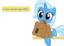 Size: 5784x4182 | Tagged: safe, artist:nightshadowmlp, artist:sollace, character:trixie, species:pony, species:unicorn, derpibooru, episode:to where and back again, g4, my little pony: friendship is magic, absurd resolution, cute, derpimilestone, diatrixes, female, mare, meta, mouth hold, saddle bag, solo, tags, to saddlebags and back again