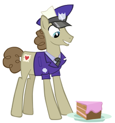 Size: 3800x4055 | Tagged: safe, artist:boneswolbach, character:post haste, species:earth pony, species:pony, cake, mailpony, male, simple background, smiling, solo, stallion, transparent background