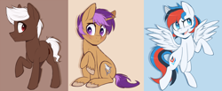 Size: 1450x597 | Tagged: safe, artist:higgly-chan, oc, oc only, oc:cherry cordial, oc:retro city, oc:sharkbutt, species:earth pony, species:pegasus, species:pony, species:unicorn, blushing, commission, cute, female, male, mare, sitting, stallion