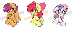 Size: 3840x1536 | Tagged: safe, artist:whitepone, character:apple bloom, character:scootaloo, character:sweetie belle, species:earth pony, species:pegasus, species:pony, species:unicorn, adorabloom, blushing, bow, bust, chest fluff, compilation, crusaderbetes, cute, cutealoo, cutie mark crusaders, diasweetes, female, filly, hair bow, portrait, trio