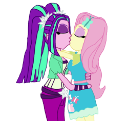 Size: 1900x1796 | Tagged: safe, artist:bigpurplemuppet99, character:aria blaze, character:fluttershy, ship:ariashy, equestria girls:rainbow rocks, g4, my little pony: equestria girls, my little pony:equestria girls, butterfly, eyes closed, female, flutterblaze, kissing, lesbian, shipping, simple background, transparent background