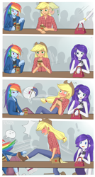 Size: 1500x2800 | Tagged: safe, artist:tcn1205, character:applejack, character:rainbow dash, character:rarity, species:human, ship:rarijack, my little pony:equestria girls, blushing, cellphone, cider, clothing, comic, cowboy hat, cute, dashabetes, female, hat, humanized, jackabetes, lesbian, mug, nervous, pants, phone, plaid shirt, pony coloring, purse, raribetes, shipper on deck, shipping, shoes, smiling, sneakers, stetson, tankard