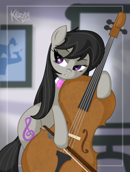 Size: 1900x2500 | Tagged: safe, artist:killryde, character:octavia melody, species:earth pony, species:pony, beautiful, bipedal, cello, female, lidded eyes, looking sideways, mare, musical instrument, solo