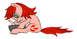 Size: 729x376 | Tagged: safe, artist:needsmoarg4, species:earth pony, species:pony, female, mare, mortar and pestle, pepperdance, simple background, sitting, smiling, solo, white background