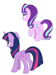 Size: 2016x2664 | Tagged: safe, artist:thecheeseburger, character:starlight glimmer, character:twilight sparkle, character:twilight sparkle (alicorn), species:alicorn, species:pony, species:unicorn, duo, female, glimmer glutes, mare, plot, simple background, transparent background, twibutt, vector