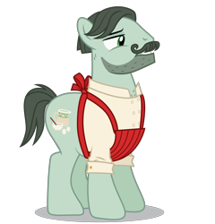 Size: 5000x5200 | Tagged: safe, artist:dragonchaser123, character:cracked wheat, species:earth pony, species:pony, episode:the parent map, g4, absurd resolution, apron, clothing, facial hair, male, moustache, shirt, short tail, simple background, solo, stallion, stubble, transparent background, vector